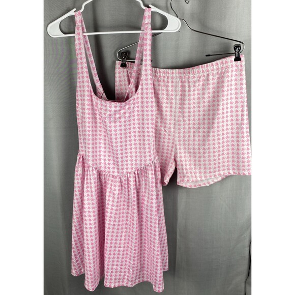 2 pc Womens XXL Pink Houndstooth Two-Piece Athletic Golf Tennis Dress & Shorts - Picture 1 of 16